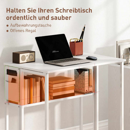 Foldable Desk with Shelf, White, 50-21 cm Depth