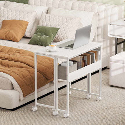 Foldable Desk with Shelf, White, 50-21 cm Depth