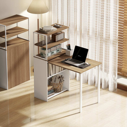 Foldable Desk with Shelves, 105x60x127 cm, Natural Wood