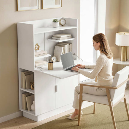Foldable Desk with Shelves and Cabinet, 128 cm, White