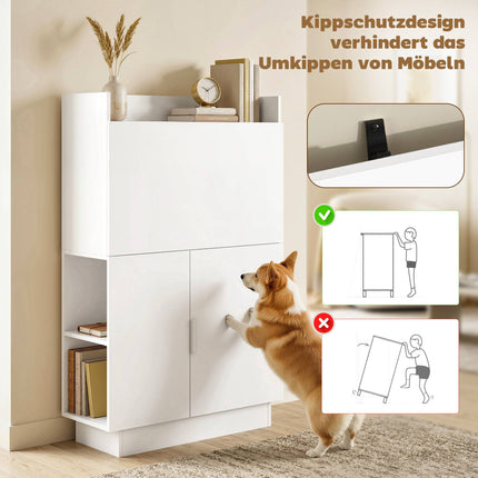Foldable Desk with Shelves and Cabinet, 128 cm, White