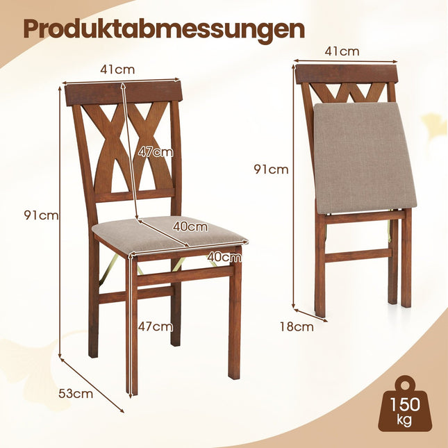 Opvouwbare eetkamerstoelenset, gevoerde zitting, bruin, 2-pack