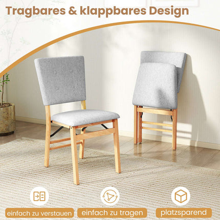 Foldable Dining Chairs Set of 2, Padded Seat, Grey