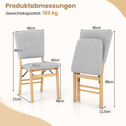 Foldable Dining Chairs Set of 2, Padded Seat, Grey