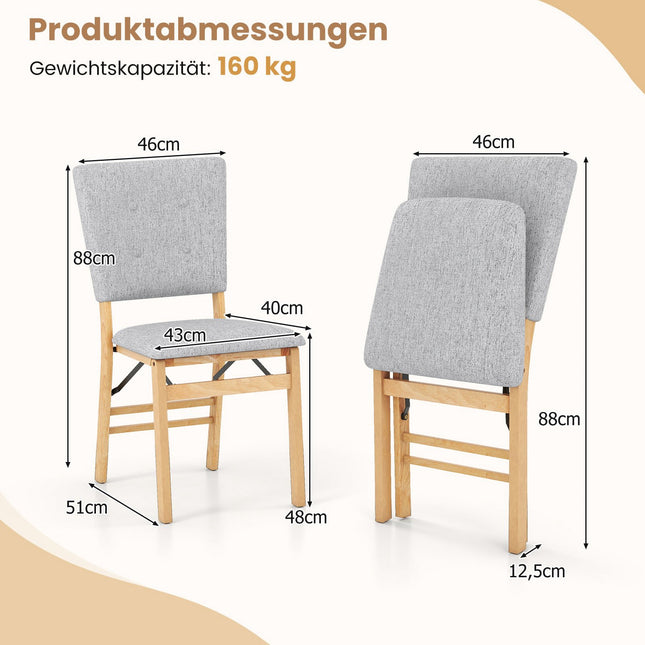 Set van 2 opklapbare eetkamerstoelen met gewatteerde zitting, grijs