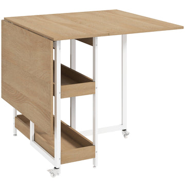 Foldable Dining Table, Industrial Design, Seats 4, Natural Wood Finish