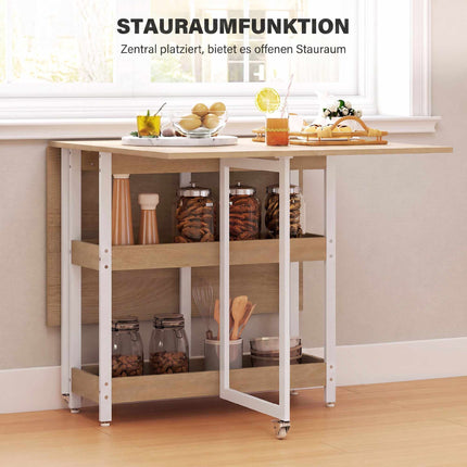 Foldable Dining Table, Industrial Design, Seats 4, Natural Wood Finish