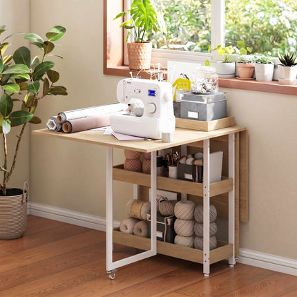 Foldable Dining Table, Industrial Design, Seats 4, Natural Wood Finish