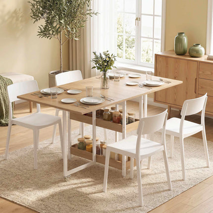 Foldable Dining Table, Industrial Design, Seats 4, Natural Wood Finish