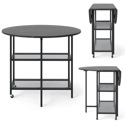 Foldable Dining Table, Marble Look, Seats 2-4, Black