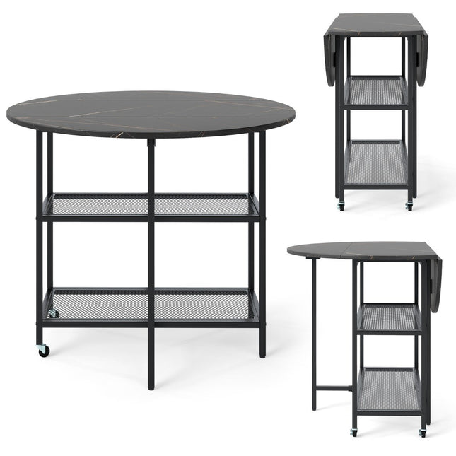 Foldable Dining Table, Marble Look, Seats 2-4, Black