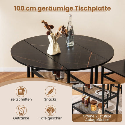 Foldable Dining Table, Marble Look, Seats 2-4, Black