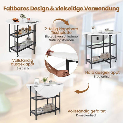 Foldable Dining Table, Marble Look, Seats 2-4, Mobile
