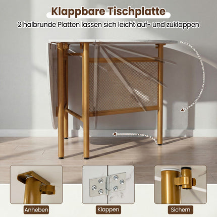 Foldable Dining Table for 6-8, Space-Saving, White/Gold