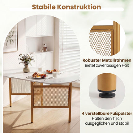 Foldable Dining Table for 6-8, Space-Saving, White/Gold