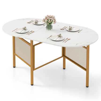Foldable Dining Table for 6-8, Space-Saving, White/Gold
