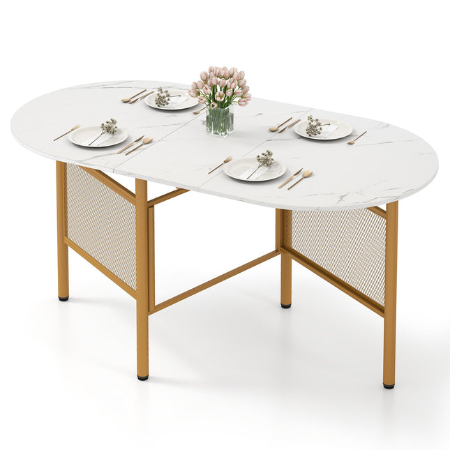 Foldable Dining Table for 6-8, Space-Saving, White/Gold