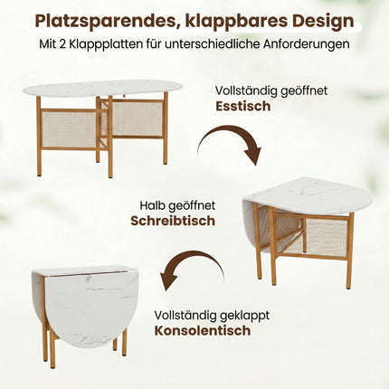 Foldable Dining Table for 6-8, Space-Saving, White/Gold