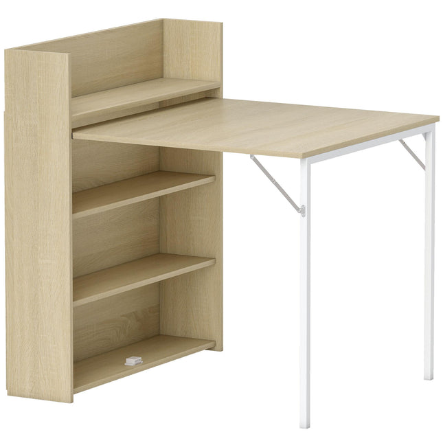 Foldable Dining Table with Shelf, Industrial Design, Oak, Space-Saving