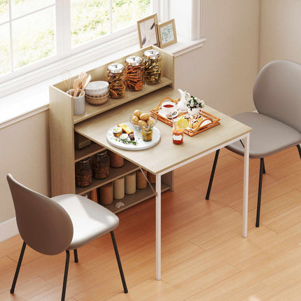 Foldable Dining Table with Shelf, Industrial Design, Oak, Space-Saving