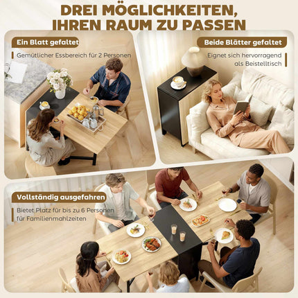 Foldable Dining Table with Shelves, Dark Wood & Black