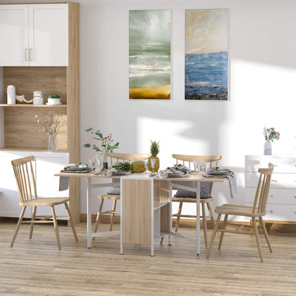 Foldable Dining Table with Shelves, Oak & White, 169x60x75 cm