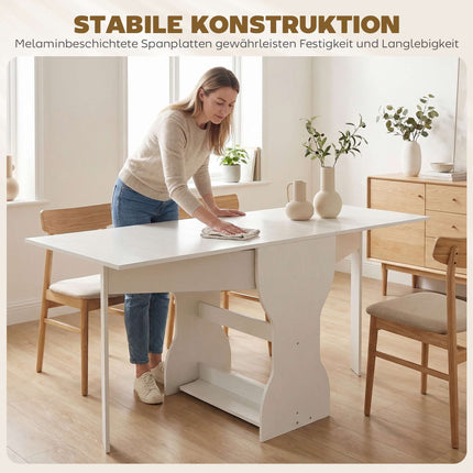 Foldable Dining Table with Storage, Seats 2-4, White, 160x60x75 cm