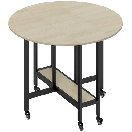 Foldable Dining Table with Wheels, Natural Wood, Space-Saving
