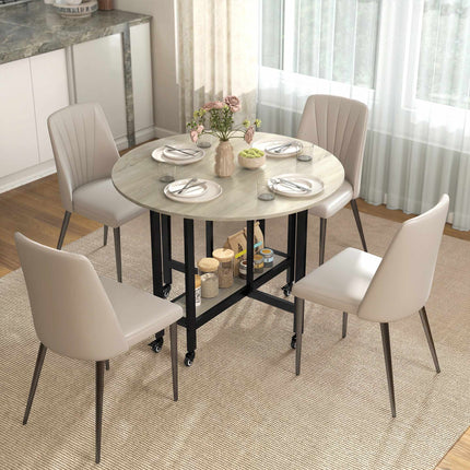 Foldable Dining Table with Wheels, Natural Wood, Space-Saving