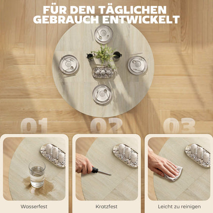 Foldable Dining Table with Wheels, Natural Wood, Space-Saving
