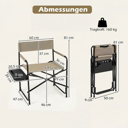 Foldable Director's Chair With Side Table, 150 kg