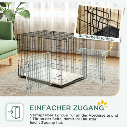Foldable Dog Crate with 2 Doors, Tray, Cushion, Black