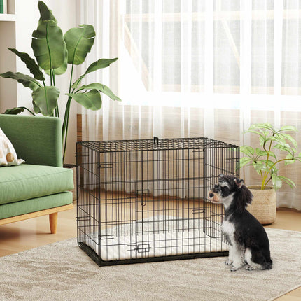 Foldable Dog Crate with 2 Doors, Tray, Cushion, Black