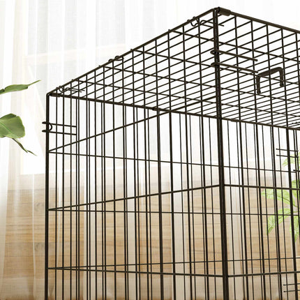 Foldable Dog Crate with 2 Doors, Tray, Cushion, Black