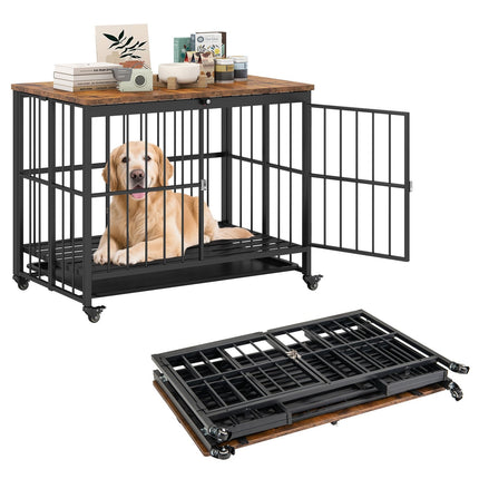 Foldable Dog Crate with Tray, Wheels & Locking Door