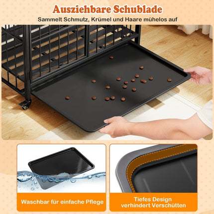Foldable Dog Crate with Tray, Wheels & Locking Door
