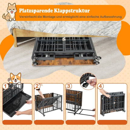 Foldable Dog Crate with Wheels & Removable Tray