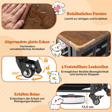 Foldable Dog Crate with Wheels & Removable Tray