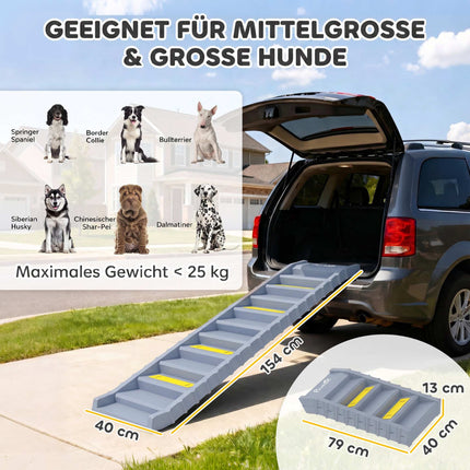 Foldable Dog Ramp with 10 Steps, Non-Slip, 154x40cm, 25kg Capacity