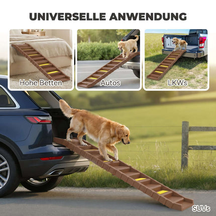 Foldable Dog Ramp with 10 Steps, Non-Slip, 154x40cm, 25kg Capacity
