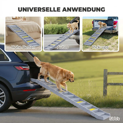 Foldable Dog Ramp with 10 Steps, Non-Slip, 154x40cm, 25kg Capacity