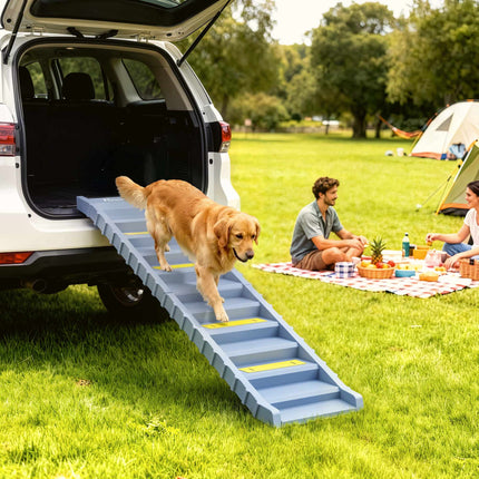 Foldable Dog Ramp with 10 Steps, Non-Slip, 154x40cm, 25kg Capacity