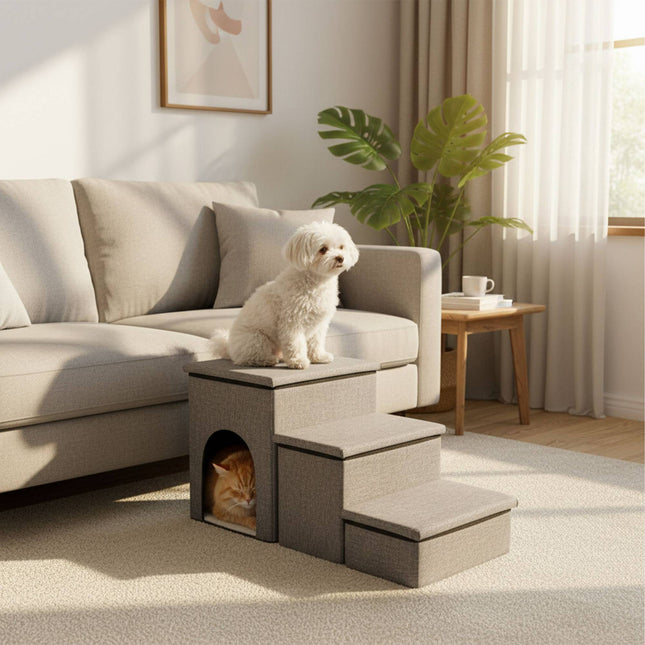 Foldable Dog Stairs, 3 Steps with Storage