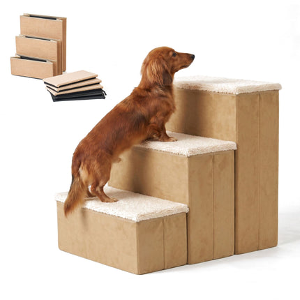 Foldable Dog Steps with Storage, Beige, Medium