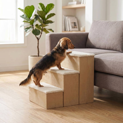 Foldable Dog Steps with Storage, Beige, Medium