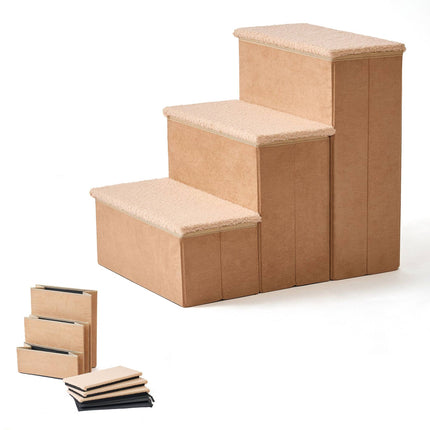 Foldable Dog Steps with Storage, Beige, Medium