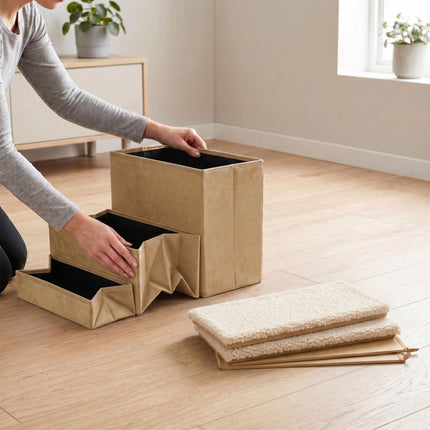 Foldable Dog Steps with Storage, Beige, Medium
