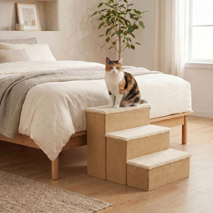 Foldable Dog Steps with Storage, Beige, Medium