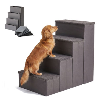 Foldable Dog Steps with Storage, Large, Grey
