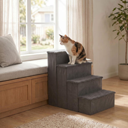 Foldable Dog Steps with Storage, Large, Grey